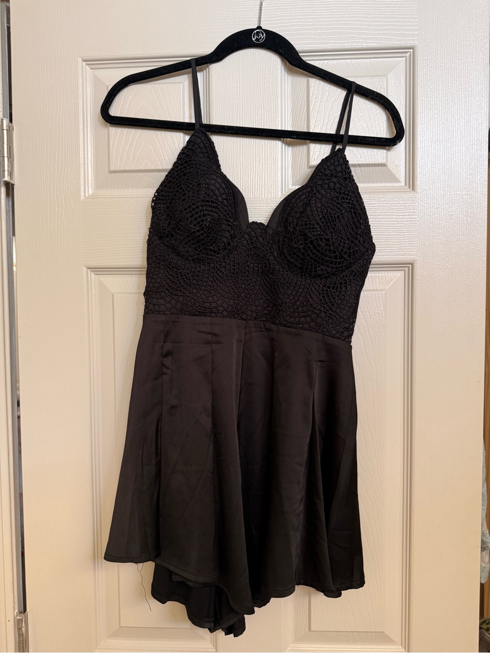 Black Crochet Bodice Mini Romper Jumpsuit